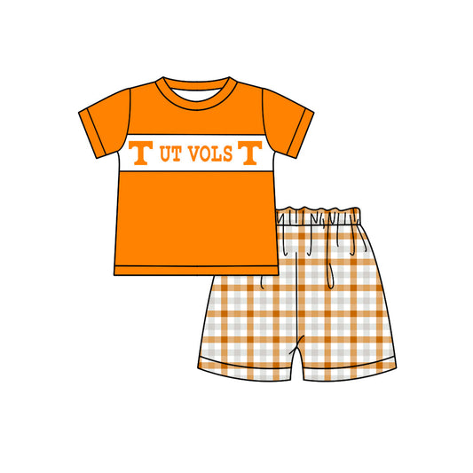 Preorder (moq 5)Baby Boys Orange T Ut Vols Top Checked Shorts Team Clothes Sets