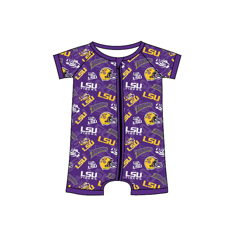 Baby Boys Team LSU Purple Zip Rompers preorder(moq 5)