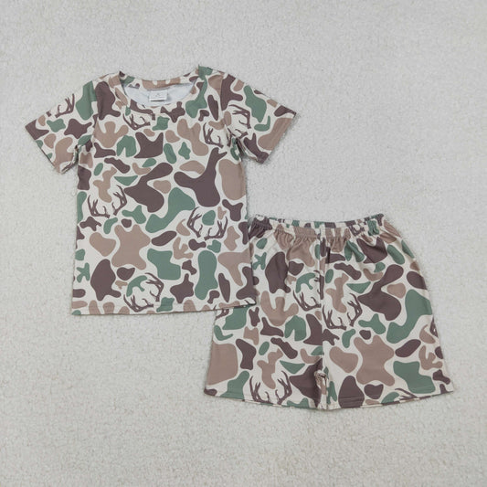 Baby Girls Green Brown Deer Camo Top Shorts Hunting Pajamas Sets