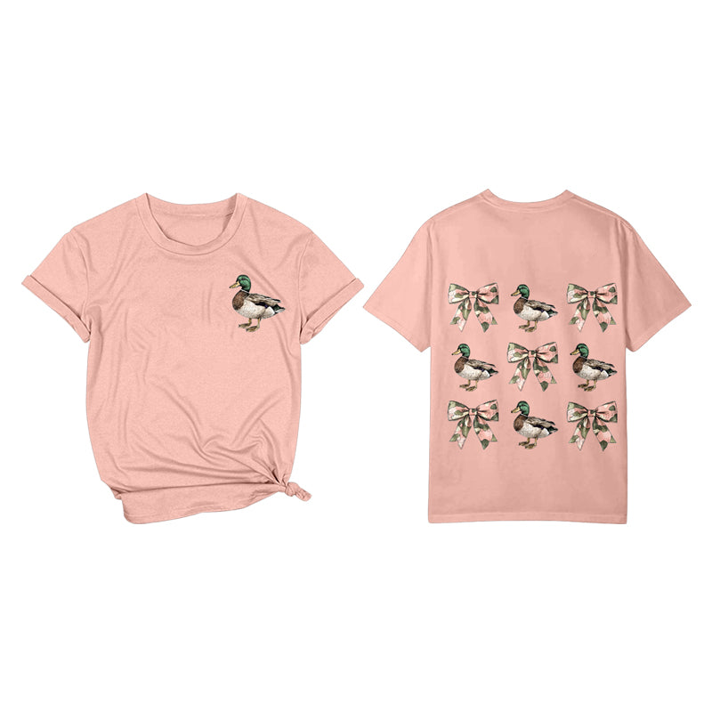 Adult Women Pink Ducks Bows Hunting Tee Shirts Tops Preorder(moq 5)