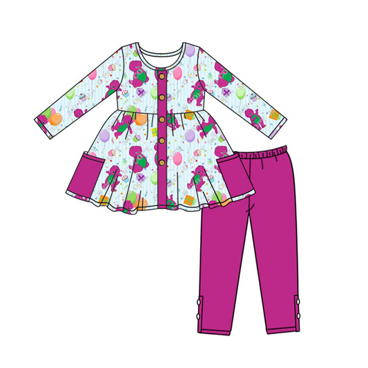 Baby Girls Dinosaur Balloons Tunic Top Legging Clothes Sets Preorder(moq 5)