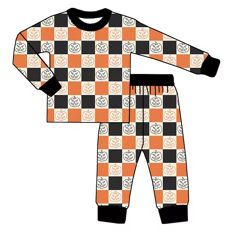 Baby Boys Bamboo Halloween Pumpkin Shirt Pants Pajamas Clothes Sets Preorder(moq 5)