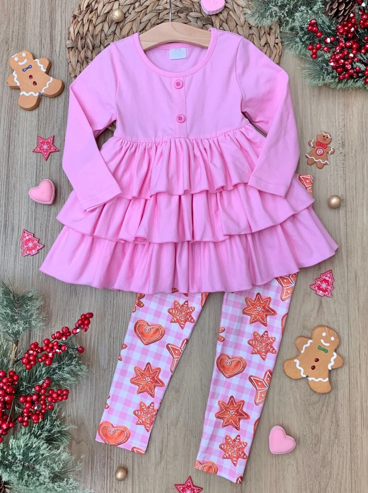 Baby Girls Pink Ruffles Long Sleeve Tunic Legging Clothes Sets Preorder(moq 5)