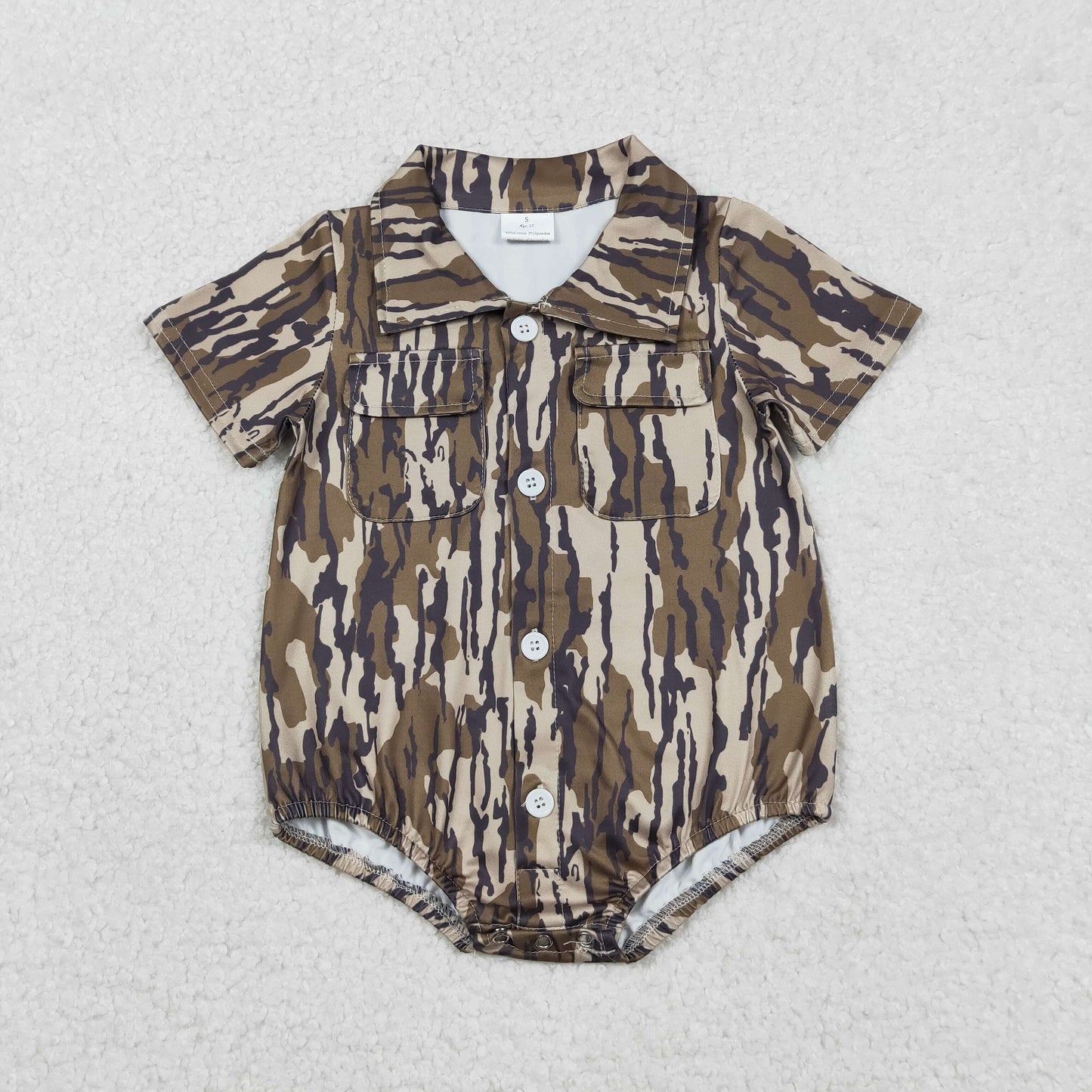 Baby Boys Southern Olive Camo Button Pockets Rompers