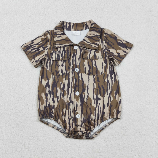 Baby Boys Southern Olive Camo Button Pockets Rompers