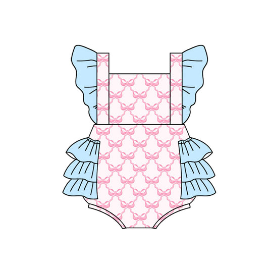 Preorder(moq 5)Baby Infant Girls Pink Bows Bubble Rompers