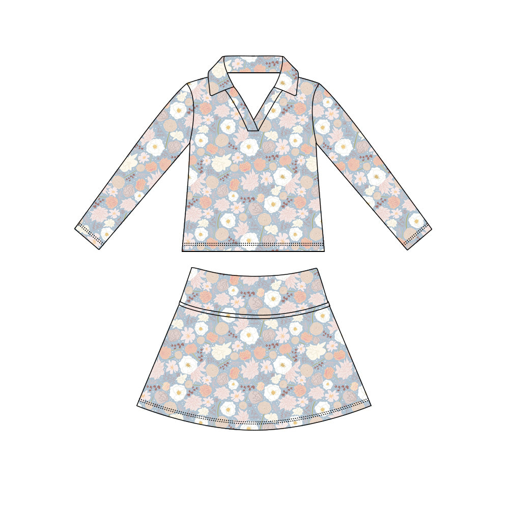 Preorder (moq 5)Baby Girls Long Sleeve Colorful Flowers Top Skirt Short Clothes Sets