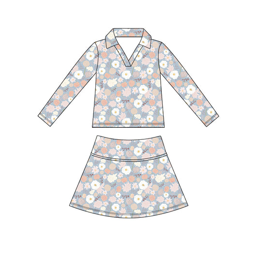 Preorder (moq 5)Baby Girls Long Sleeve Colorful Flowers Top Skirt Short Clothes Sets