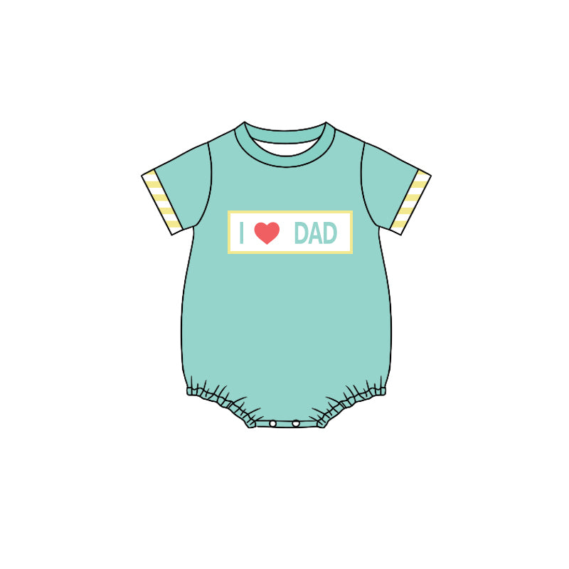 Preorder(moq 5)Baby Infant Boys Aqua Short Sleeves I LOVE DAD Rompers