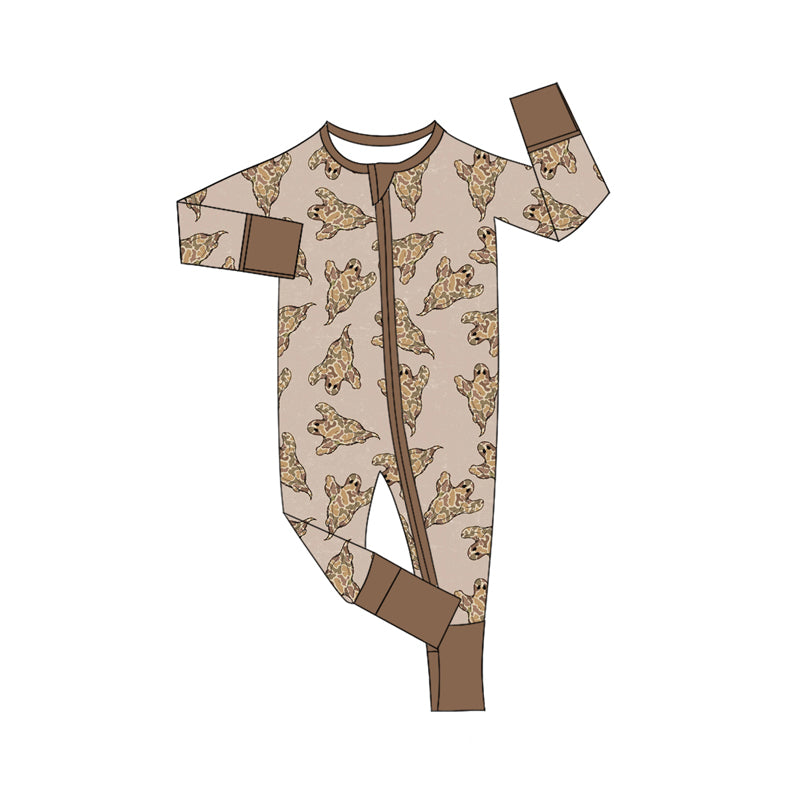 Preorder moq 5 Baby Infant Boys Khaki Long Sleeves Camo Ghosts Plaid Zipper Romper