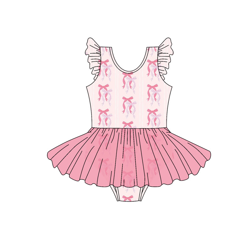 Preorder (moq 5)Baby Girls Pink Flutter Sleeves Bows Stripe Tulle Rompers