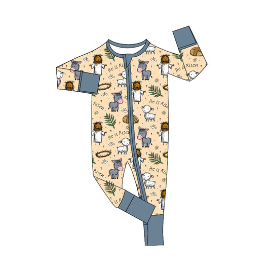 Preorder (moq 5)Baby Kids Long Sleeves Ship Donkey Zipper Rompers