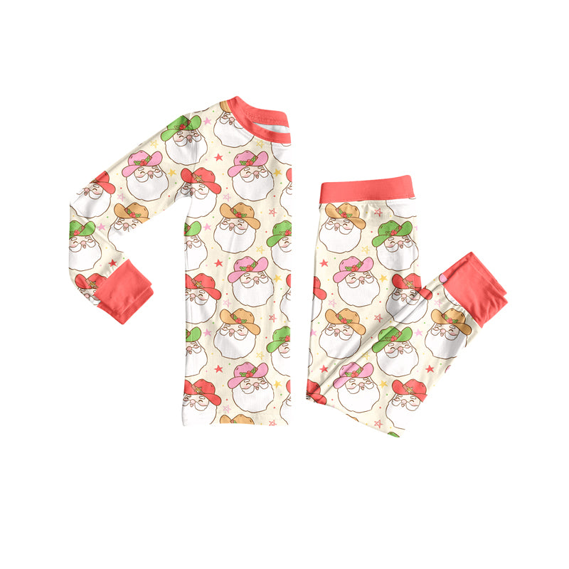 Preorder (moq 5)Baby Girls Long Sleeves Santa Plaid Top Pant Pajamas Set