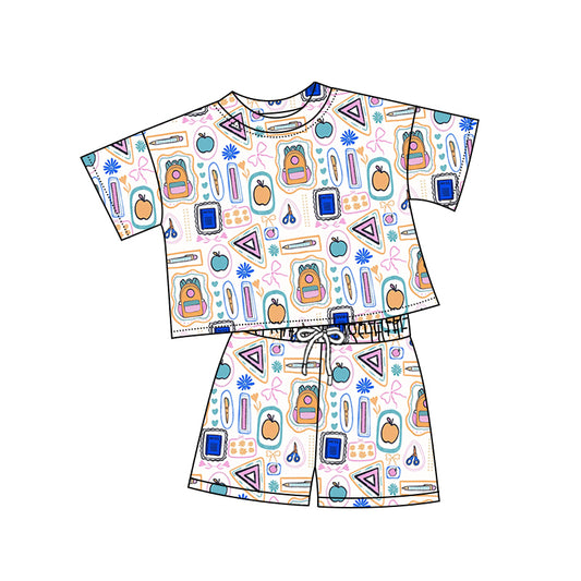 Preorder (moq 5)Baby Girls Apples Pencils Top Shorts Back to School Clothes Sets