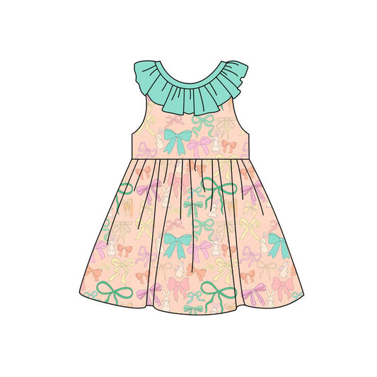 Preorder (moq 5)Baby Girls Sleeveless Colorful Bows Rabbits Easter Knee Length Dresses