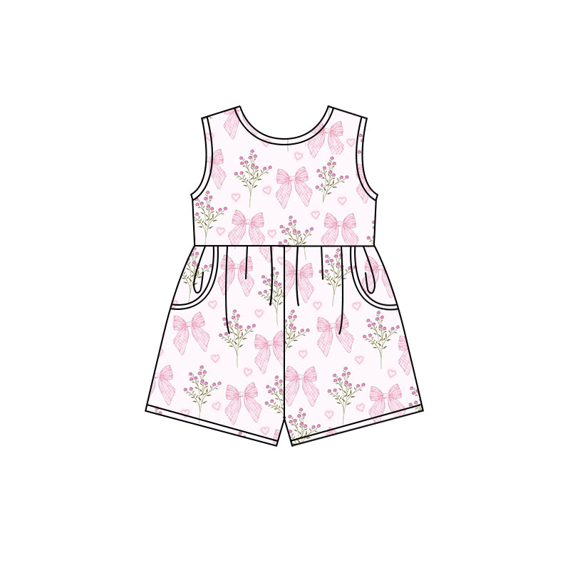 Preorder (moq 5)Baby Girls Pink Bows Flowers Shorts Pockets Jumpsuits