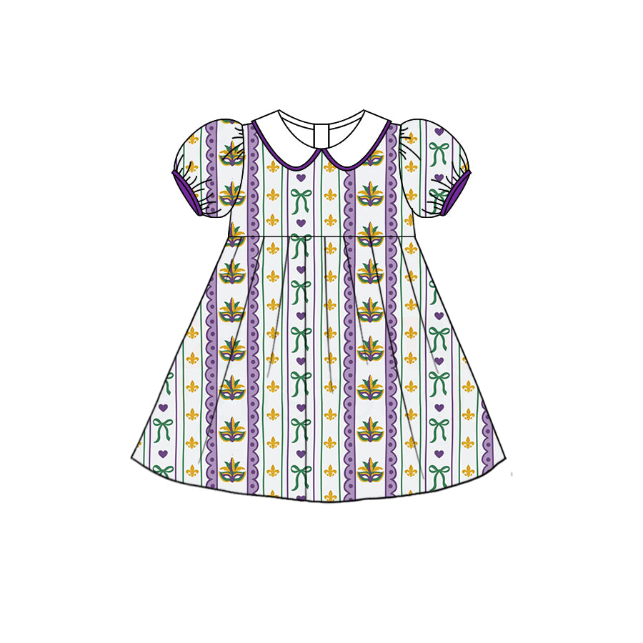 Preorder moq 5 Girls’ Mardi Gras Carnival Ruffle Tie-Dye Short-Sleeve Dress
