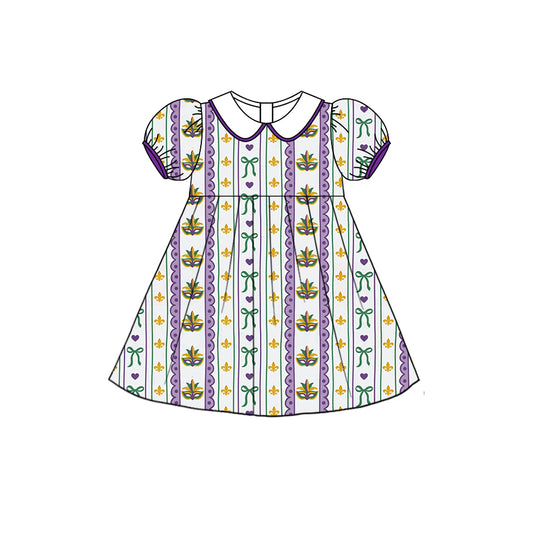 Preorder moq 5 Girls’ Mardi Gras Carnival Ruffle Tie-Dye Short-Sleeve Dress