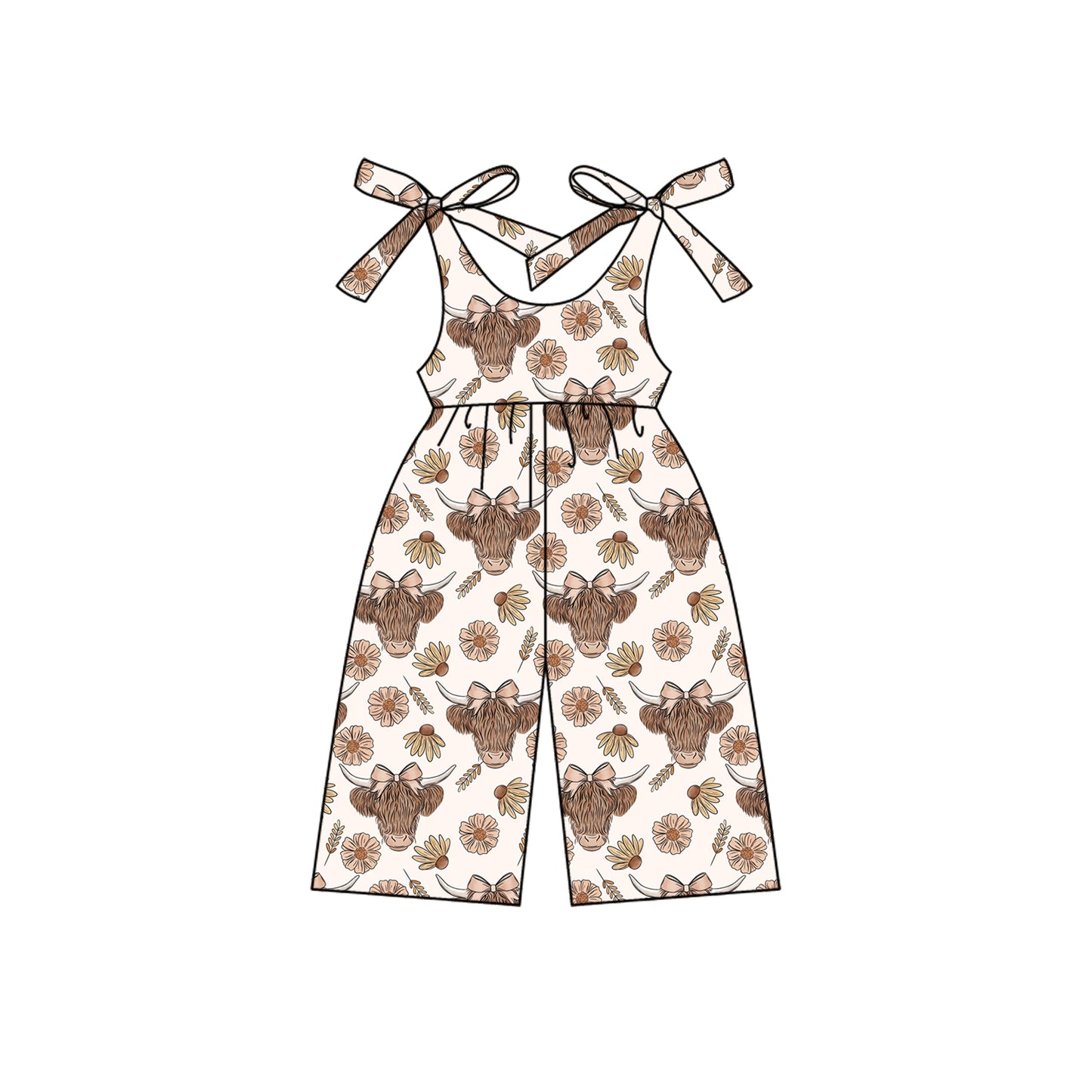 Preorder moq 5 Baby Girls Sleeveless Highland Cows Daisy Jumpsuits