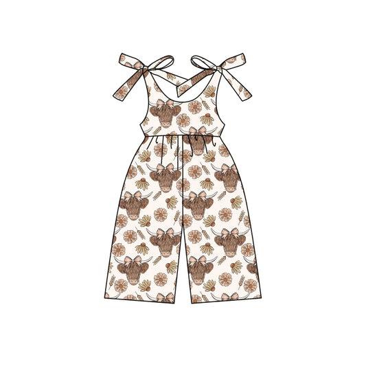 Preorder moq 5 Baby Girls Sleeveless Highland Cows Daisy Jumpsuits