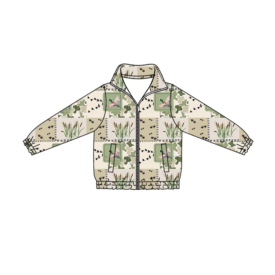 Preorder (moq 5)Baby Boys Green Camo Ducks Hunting Zip Pockets Jackets Top