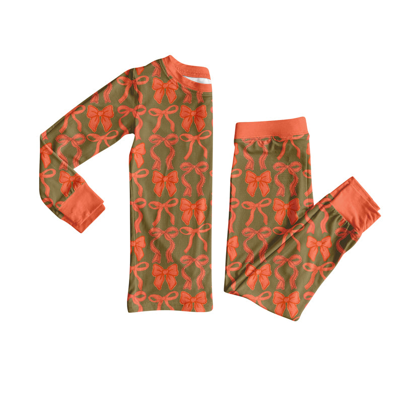 Preorder (moq 5)Baby Girls Pink Bows Plaid Top Pant Pajamas Set