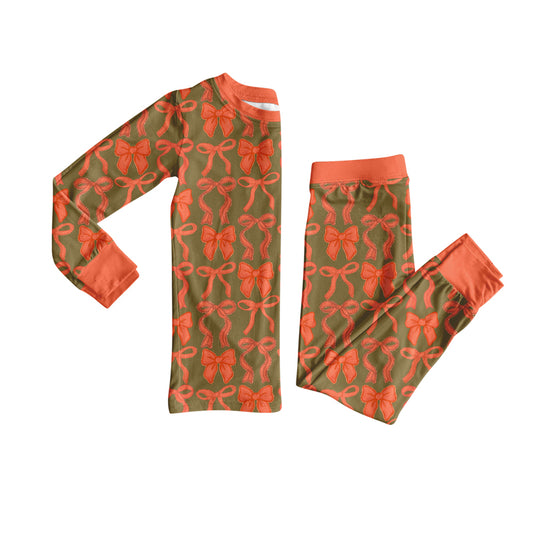 Preorder (moq 5)Baby Girls Pink Bows Plaid Top Pant Pajamas Set