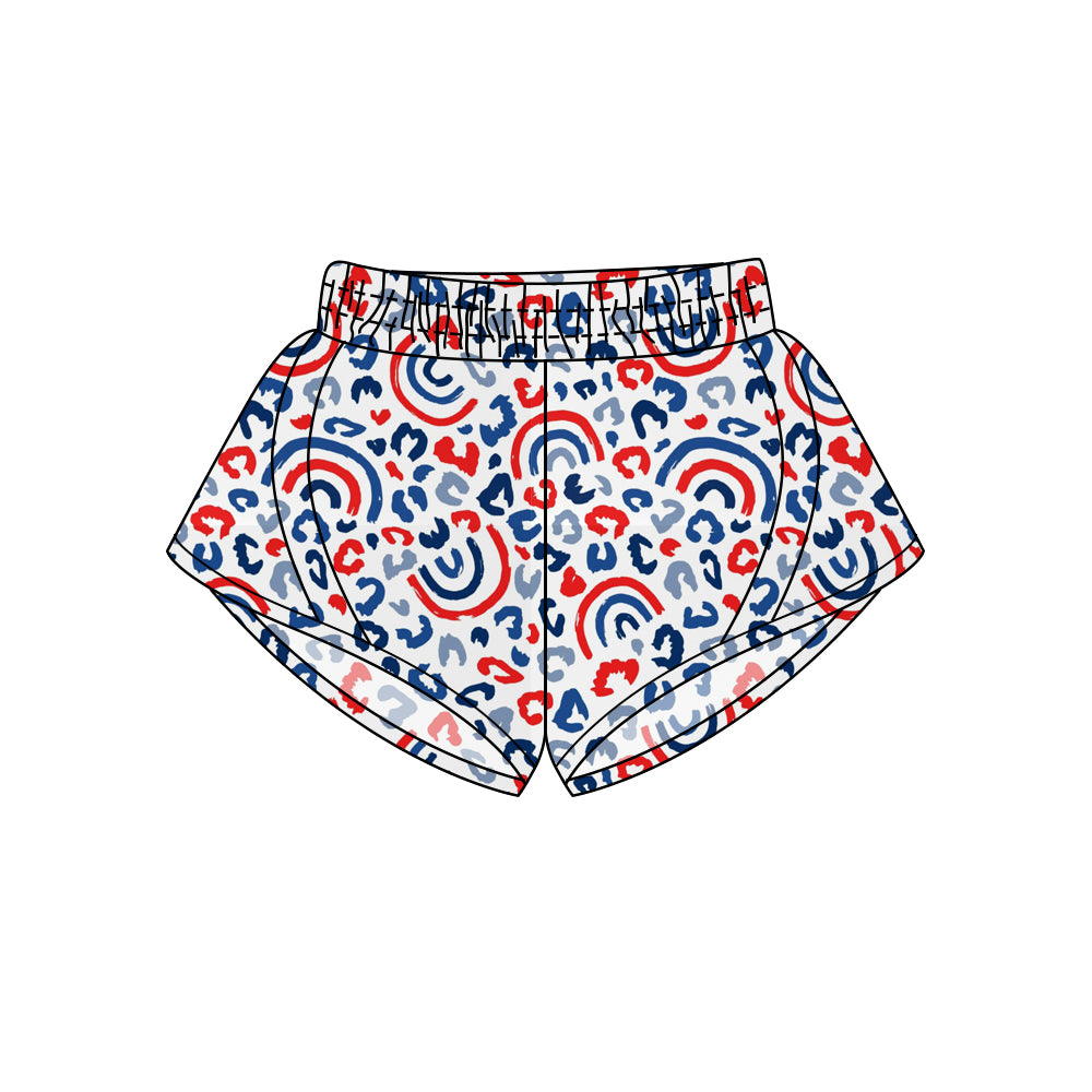 Preorder (moq 5)Adult Women Red Blue Rainbows Leopard 4th Of July Yoga Sport Summer Shorts Preorder
