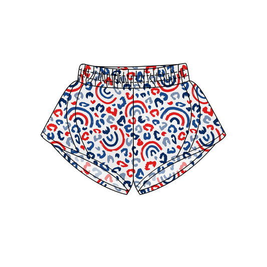 Preorder (moq 5)Adult Women Red Blue Rainbows Leopard 4th Of July Yoga Sport Summer Shorts Preorder