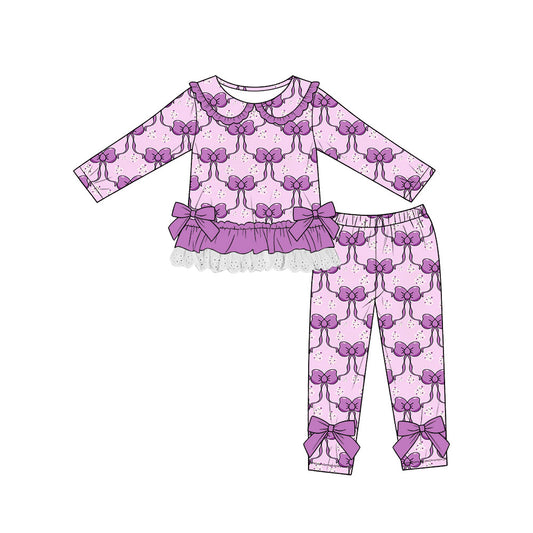 Preorder (moq 5)Baby Girls Bows Checked Ghosts Lace Ruffle Top Leggings Halloween Sets