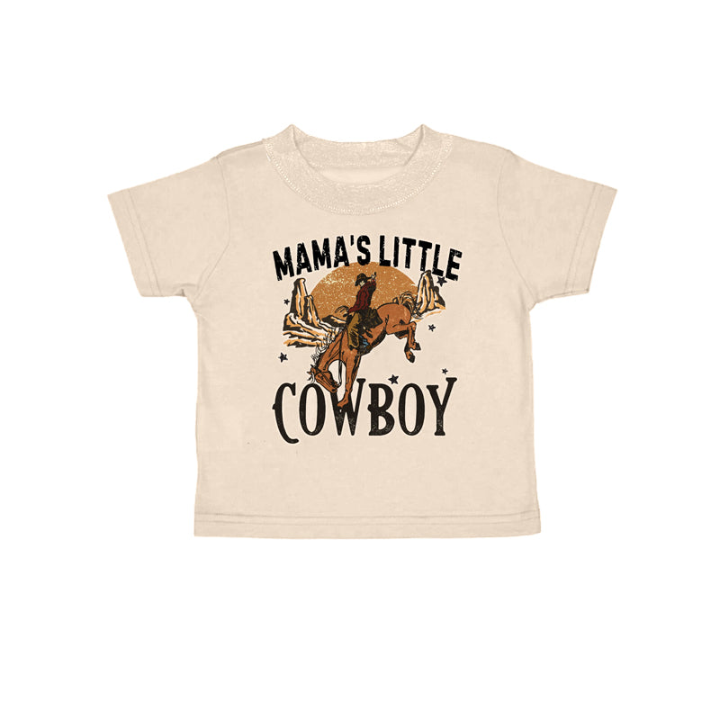 Preorder (moq 5)Baby Kids Khaki Short Sleeves Horse Rodeo Cowboy Tee Shirts Top