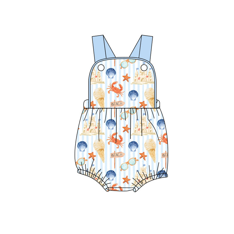 Preorder (moq 5)Baby Boys Strap Sea World Rompers