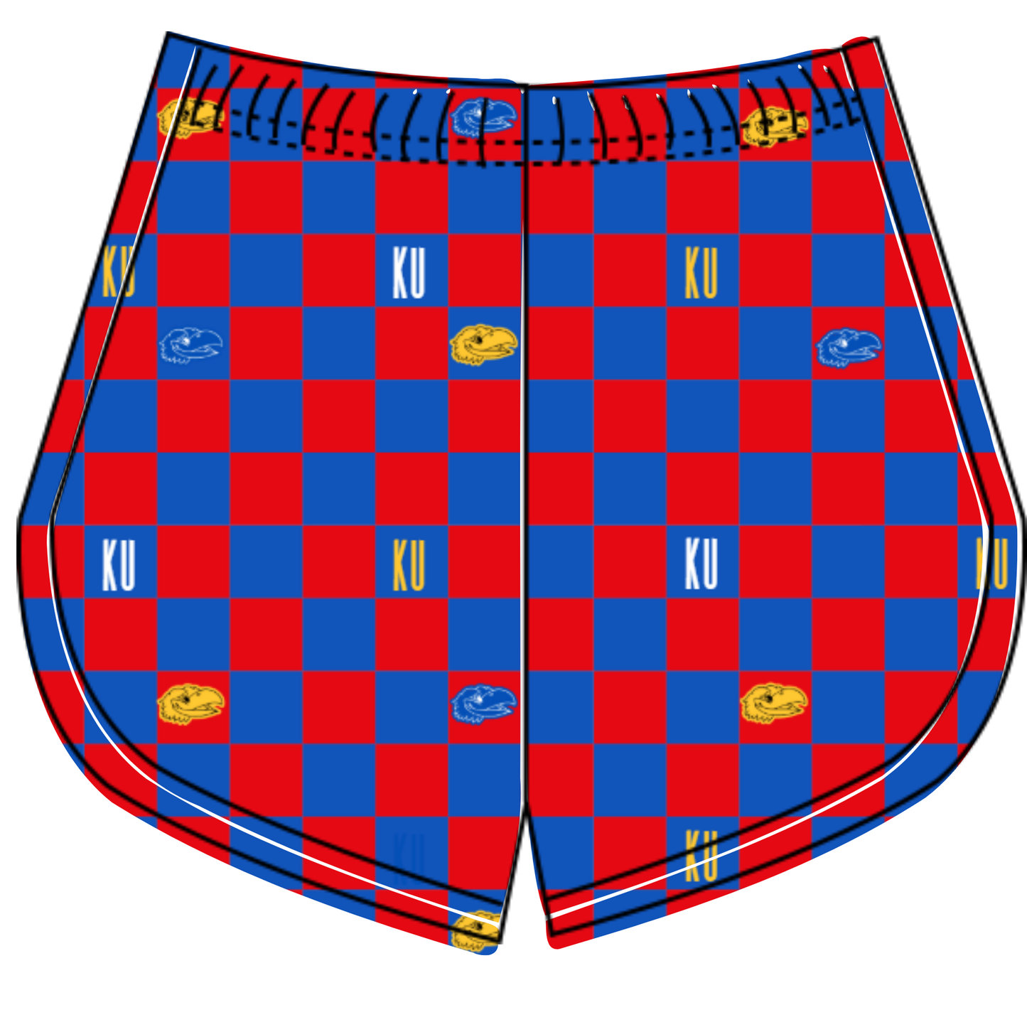 Preorder (moq 5)Baby Girls Blue Red Checked KU Cheer Team Shorts Bottoms