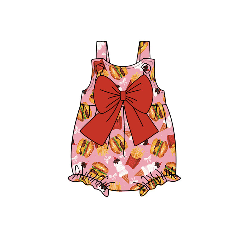 Preorder(moq 5)Baby Infant Girls Hamburgur Bows Summer Rompers