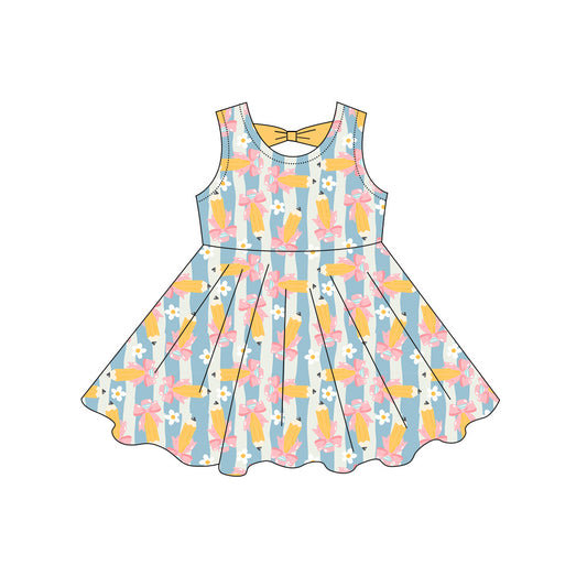 Preorder moq 5 Baby Girls Sleeveless Flowers Pencils Back to School Knee Length Dresses