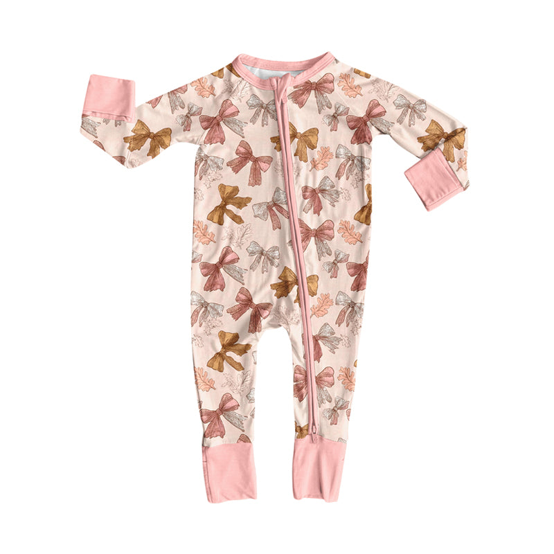 Preorder (moq 5)Baby Girls Colorful Bows Leaves Fall Two Way Zip Convertible Rompers