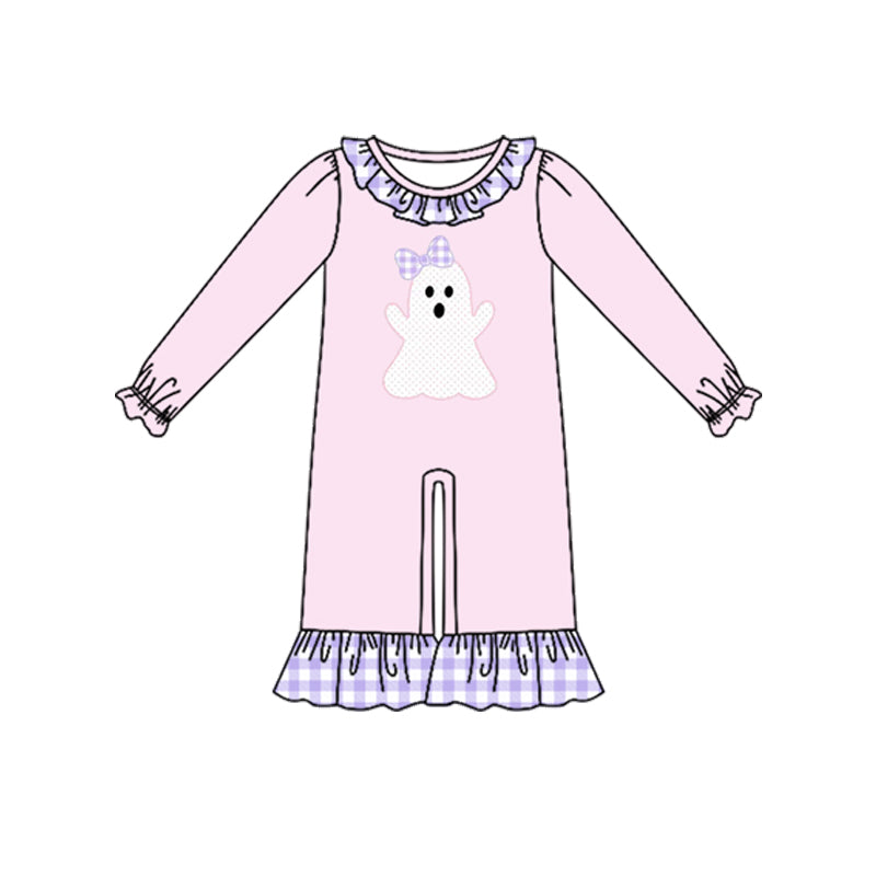 Preorder (moq 5) Baby Girls Long Ruffle Sleeve Bow Ghost Halloween Pant Rompers