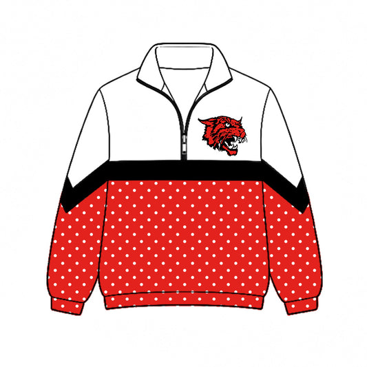 Preorder (moq 5)Baby Boys Red Polka Dots Kirbyville Wildcat Team Zip Pullovers Top