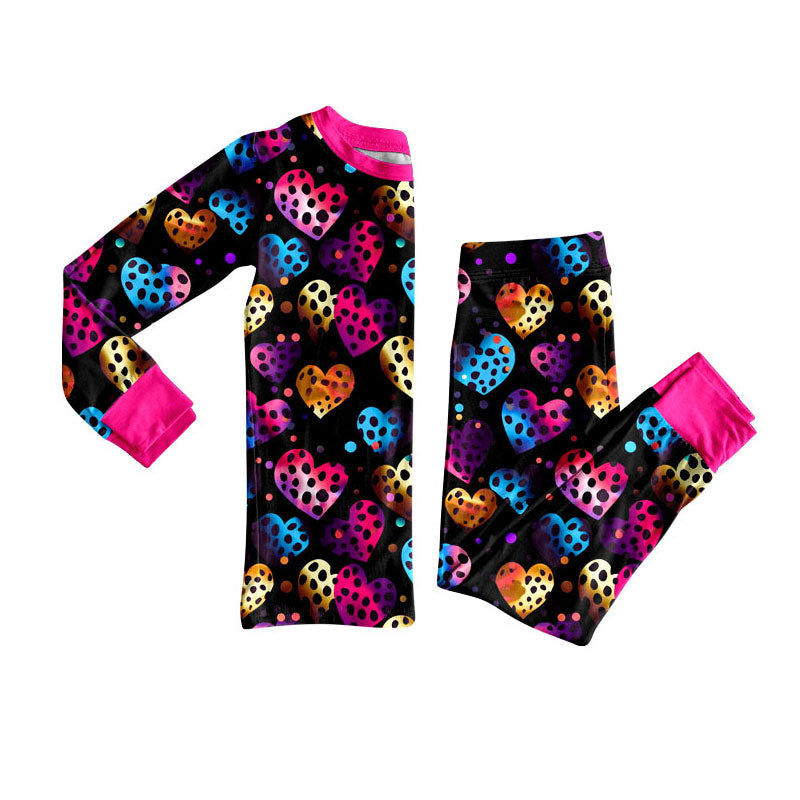 Preorder (moq 5)Baby Girls Polka Dots Hearts Top Pants Valentine Pajamas Sets