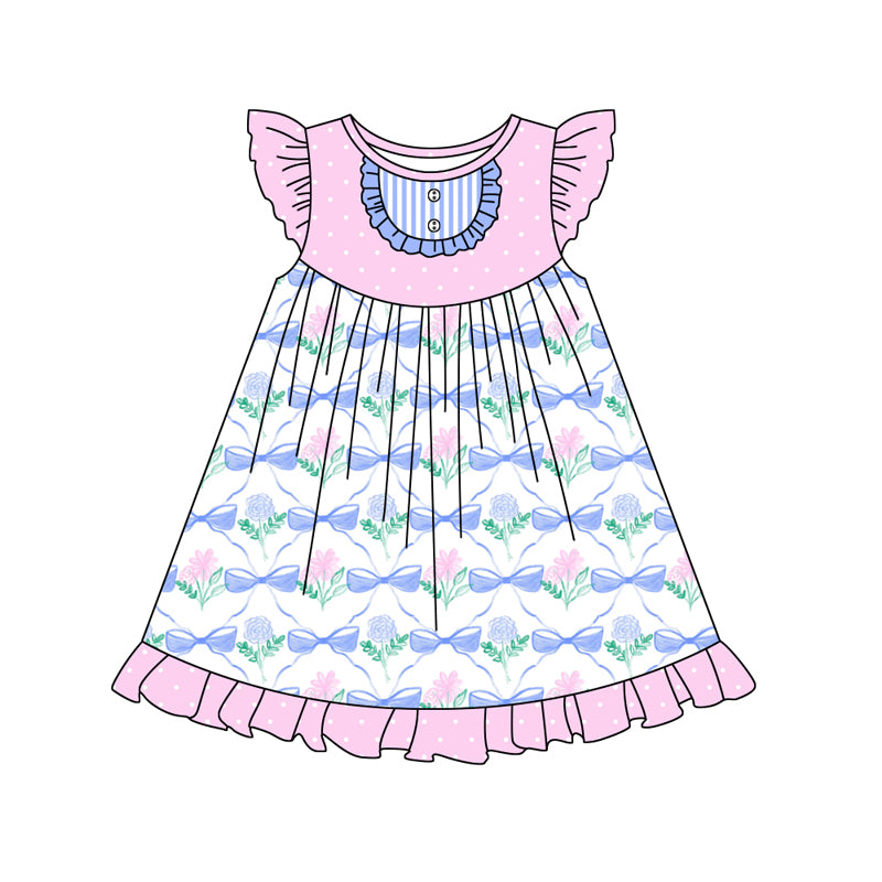 Preorder (moq 5)Baby Girls Flowers Bows Pearl Knee Length Dresses