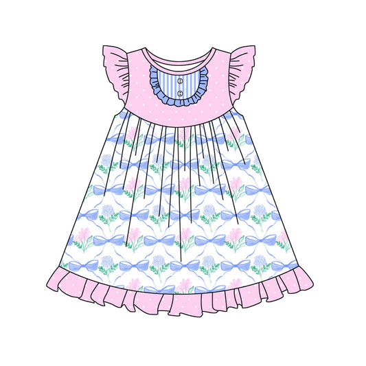 Preorder (moq 5)Baby Girls Flowers Bows Pearl Knee Length Dresses