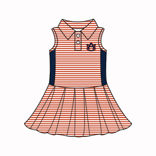 Preorder (moq 5)Baby Girls Sleeveless Red Stripe AU Button Team Knee Length Dresses