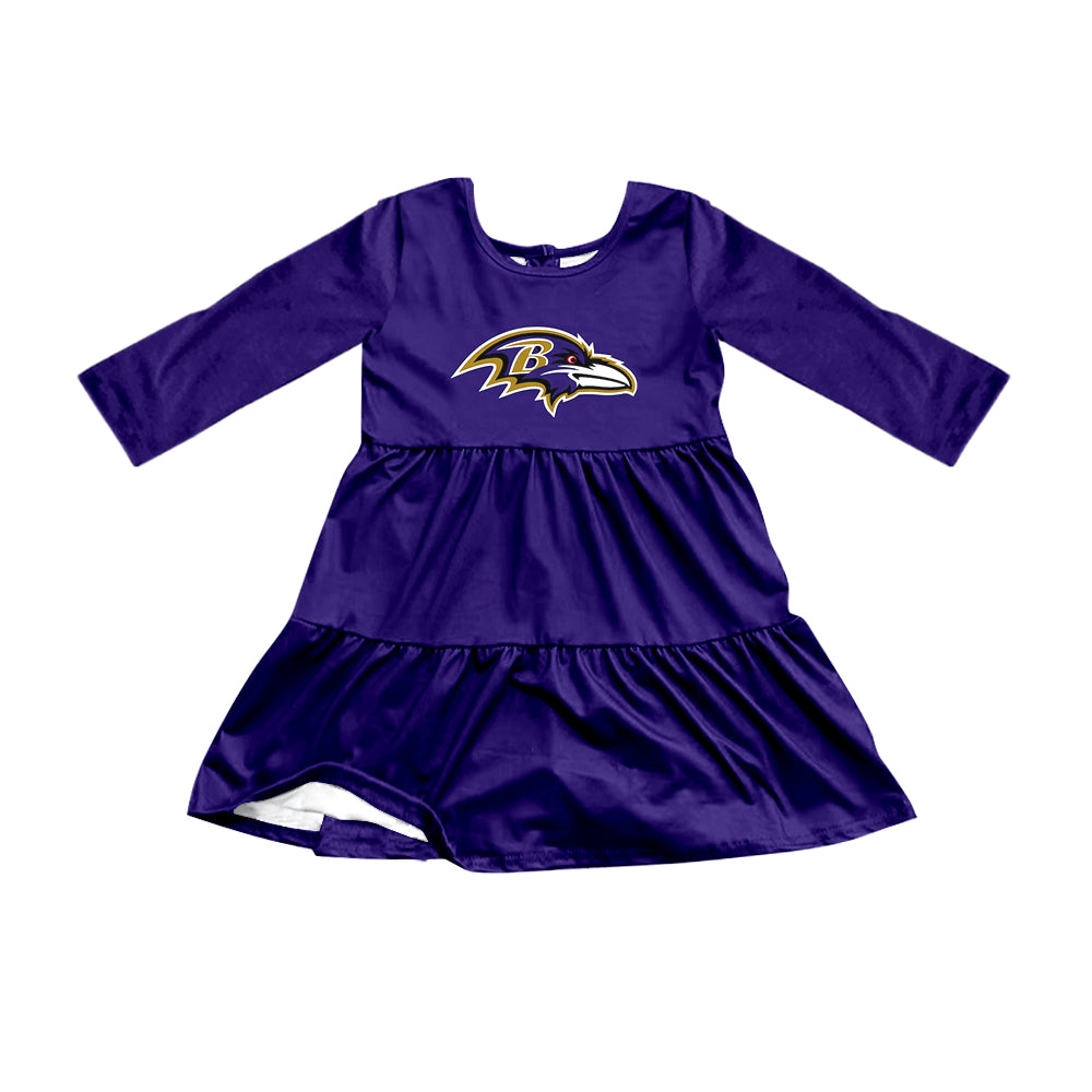 Preorder (moq 5)Baby Girls Purple Long Sleeves B Eagles Shorts Team Knee Length Dresses