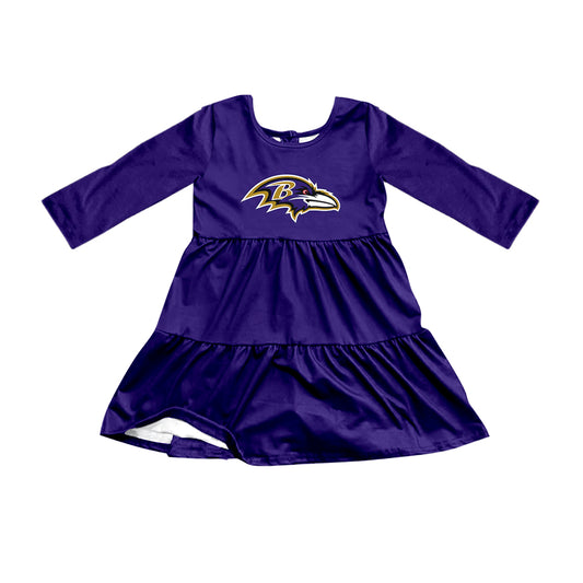 Preorder (moq 5)Baby Girls Purple Long Sleeves B Eagles Shorts Team Knee Length Dresses