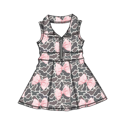 Preorder (moq 5)Baby Girls Southern Grey Camo Bows Zipper Knee Length Dresses