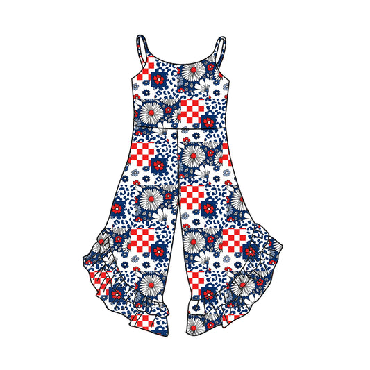 Preorder (moq 5)Baby Girls 4th Of July Smile Hunting Bell Pants Straps Jumpsuits