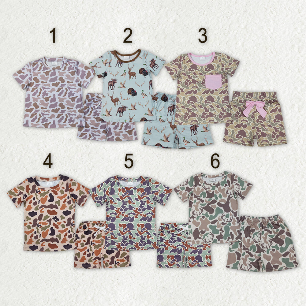 Sibling Baby Girls Short Sleeve Southern Hunting Camo Top Shorts Pajamas Sets