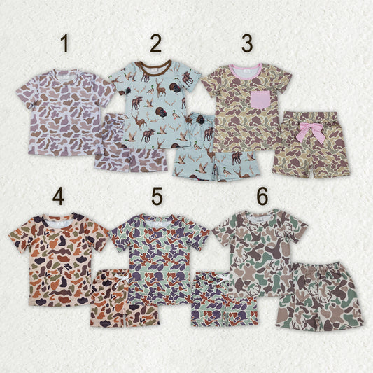 Sibling Baby Girls Short Sleeve Southern Hunting Camo Top Shorts Pajamas Sets