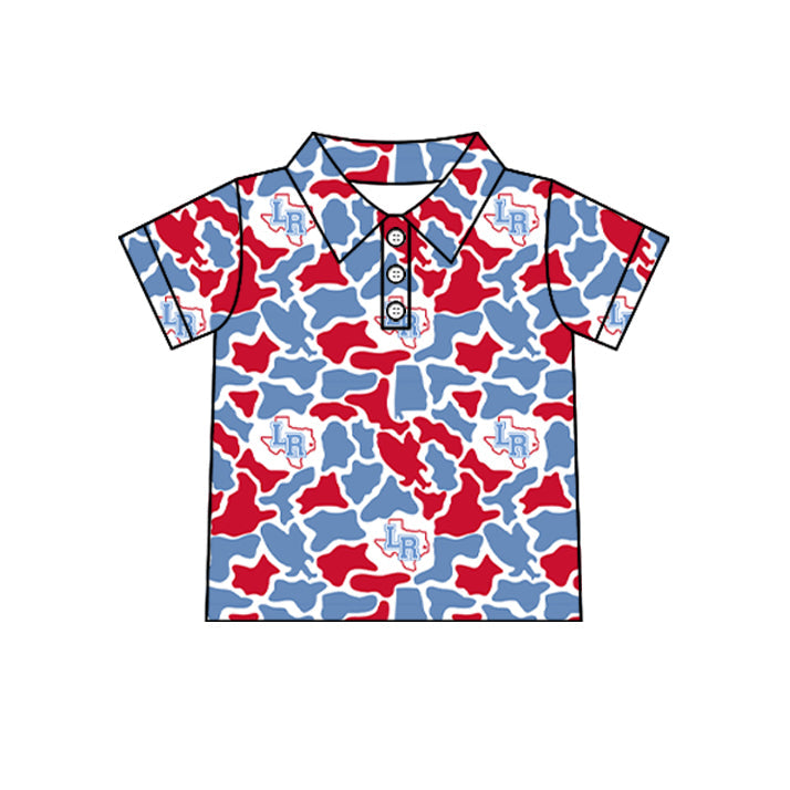 Preorder (moq 5)Baby Boys Short Sleeve Colorful Camo Team Button Polo Shirts Tops