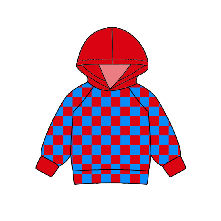 Baby Boys Red Blue Checkered Hooded Tee Shirts Tops preorder(MOQ 5)